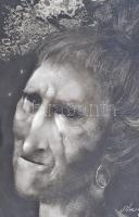 Szász Endre (1926-2003): Férfi fej, 1960-as évek. Olaj, papír, jelzett. Hátoldalán Magyar Nemzeti Ga...