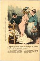 Ah! Madame passe des éponges en contrebande! Quon la fouille encore! Rire / Francia erotikus művészlap / French erotic art postcard - modern reprint