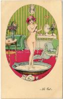 Le Tub. K.F. Paris 4304. / Francia erotikus művészlap / French erotic art postcard s: Xavier Sager