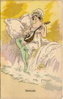 Sérénade. Aux Alliés Paris / Francia finoman erotikus művészlap / French gently erotic art postcard s: F. Chamoun (fl)
