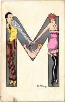 M - Amour. A. Noyer Série No. 78. / Francia finoman erotikus művészlap / French gently erotic art postcard s: A. Wary