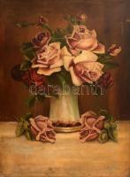 Karl Ludvig jelzéssel: Csendélet rózsákkal. Olaj, vászon, javított, kissé sérült. 77x51 cm
