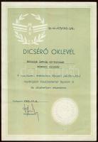 1963 Csanádi György MÁV vezérigazgató, közlekedési miniszter aláírása dicsérő oklevélen