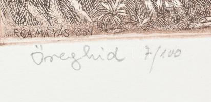 Varga Mátyás (1910-2002): Öreg híd. Rézkarc, papír, jelzett, számozott (7/100), 19,5×34,5cm