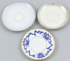 3 db kézzel festett porcelán mokkás csésze csészealjjal, kis kopásnyomokkal