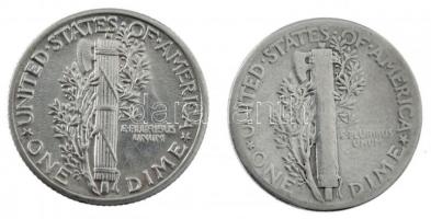 Amerikai Egyesült Államok 1936. 10c Ag "Mercury" + 1944. 10c Ag "Mercury" T:1--2...
