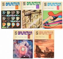 1974-1975 Galaktika Tudományos-fantasztikus antológia 5 db száma (7., 8., 9., 12., 14. sz), vegyes állapotban