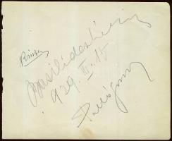 Kiss Ferenc színész, Basilides Mária és Palló Imre operaénekesek aláírása lapon