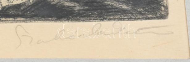 Szabó Vladimir (1905-1991): Istállóban. Rézkarc, papír, jelzett. Üvegezett fakeretben.19,5×29,5 cm