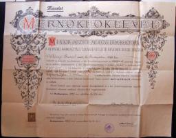 1927 Dekoratív mérnöki oklevél 60x48 cm