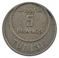 Tunézia 1954. 5Fr Cu-Ni VIII. Muhammad T:2 patina Tunisia 1954. 5 Francs Cu-Ni Muhammad VIII C:XF patina Krause KM#277
