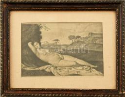 Patkó Károly (1895-1941), Giorgione festménye után: Alvó vénusz. Rézkarc, papír, jelzés nélkül. Üvegezett fakeretben. 9x14 cm