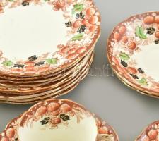 G&W angol porcelán készlet, 6 db teáscsésze, 8 db csészealj, 9 db süteményes tányér, jelzett, ko...