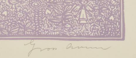 Gross Arnold (1929-2015): Napraforgók. Nyomat (reprint grafika), papír, jelzett. 19,5x23,5 cm. Üvege...