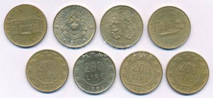 Olaszország 1978-1995. 200L (8xklf, közte 4db forgalmi emlékpénz) T:2,2- Italy 1978-1995. 200 Lire (8xdiff, within 4pcs circulating commemorative coins) C:XF,VF