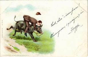 1900 Man riding a donkey, humour. Kunstanstalt Wilhelm Boehme Postkarte No. 876. litho (EM)