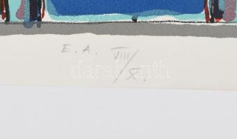 Borgó György Csaba (1950-): A kakasos. Színes litográfia, papír, jelzett, művészpéldány E.A. VIII./X...