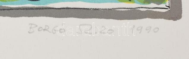 Borgó György Csaba (1950-): A kakasos. Színes litográfia, papír, jelzett, művészpéldány E.A. VIII./X...