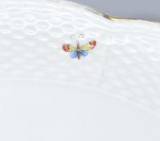 Herend 1942 virág mintás, rózsás fülestálca, rózsákon lepattanás, apró kopásnyomok, 33x25cm