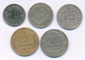 Szovjetunió 1935-1943. 3k-20k (5xklf) T:2,2- Soviet Union 1935-1943. 3 Kopecks - 20 Kopecks (5xdiff) C:XF,VF