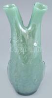 Naturális Muránói, üveg váza, irizáló réteggel, hibátlan, m: 28 cm
