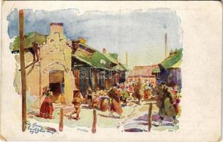 1917 Wolhynische Städtebilder Serie I. Verlag der k.u.k. Feldbuchhandlungen des 4. A.-K. Qu.-Abt. Feldpost 340. / WWI Austro-Hungarian K.u.K. military art postcard, Volhynia (ragasztónyom / glue marks)