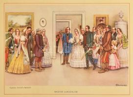 cca 1930 Magyar Királyi Posta díszes táviratok (7db), Biczó András Magyar Lakodalom című képével, 25...