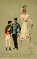 1900 Lady and officer at the ball. Kosmos Műintézet 193. litho s: Geiger R.