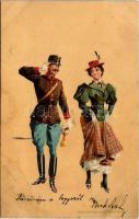 1900 Lady and officer at the ball. Kosmos Műintézet 190. litho s: Geiger R. (fl)