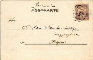 1900 La chasse aux Coeurs / angels play tennis with hearts. litho