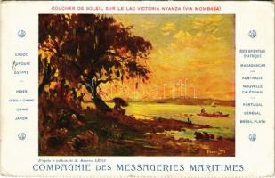 1910 Coucher de Soleil sur Lac Victoria Nyanza (Via Mombasa) Compagnie des Messageries Maritimes / Sunset over Lake Victoria in Africa s: Maurice Lévis (EK)