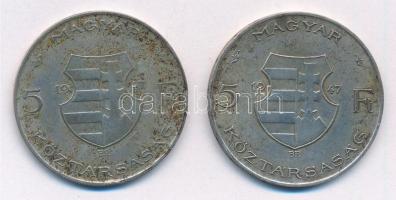 1947. 5Ft Ag "Kossuth" (2x) T:3 patina 
Adamo F8.1
