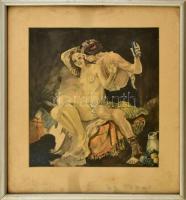 Jelzés nélkül, feltehetően XX. sz. elején működött festő: Szerelmespár. Akvarell, papír. Üvegezett fakeretben. 29x27 cm