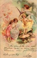 1900 Children art postcard, fairy. litho