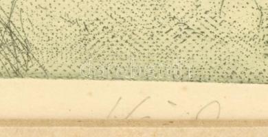 Olvashatatlan jelzéssel (paszpartu által takarva): Vihar előtt. Színes rézkarc, papír, jelzett. Üveg...