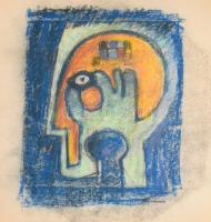 Rác András (1926-2013): Két fej. Kréta, papír, jelzés nélkül. Proveniencia: A művész hagyatéka. Kétrét hajtva. 39,5x86 cm
