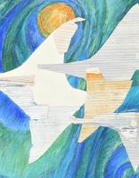 Rác András (1926-2013): Három madár. Kréta, ceruza, kollázs, papír, jelzés nélkül. Proveniencia: A m...