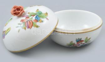 Herendi Viktória mintás porcleán bonbonniere, rózsával. Mini csorbával a rózsán, mázrepedéssel. Kézz...