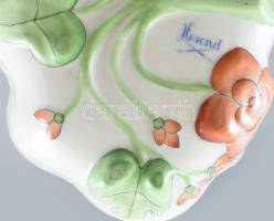 Herendi csipkebogyó mintás cukortartó. Kézzel festett, jelzett, kopott, 13,5x10 cm