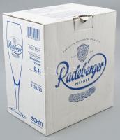Radeberger üveg pohárkészlet, 6 db 0.3 l, eredeti kartondobozában, m: 25 cm