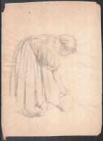 Deák Ébner Lajos (1850-1934): Korsós nő. Ceruza, papír. Jelzett. Proveniencia: Kézdi-Kovács László (1864-1942) festőművész és műkritikus gyűjteményéből. Lap széle sérült. 39x29,5 cm
