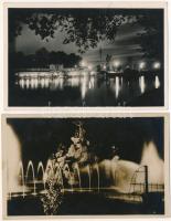 Budapest XIV. Városliget este kivilágítva, Milleniumi emlékmű, Vénusz csoport szökőkút - 2 db régi képeslap
