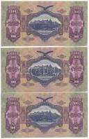 1930. 100P (3x) sorszámkövetők "E 426 051336 - E 426 051338" T:II
Hungary 1930. 100 Pengő...