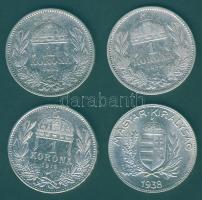 1893-1914. 1K Ag (3x) klf évszámmal + 1938. 1P Ag T:2,2/3,3