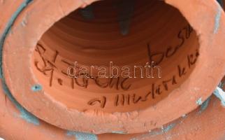 Csavlek Etelka (1947-): Szent Ferenc. Festett, mázas kerámia, jelzett, apró lepattanásokkal. m: 30 c...