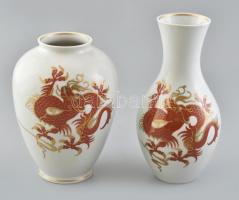 Wallendorf sárkányos váza, 2db, kézzel festett, jelzett, hibátlan, m:18, 20,5 cm