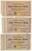 Németország / Weimari Köztársaság 1923. 10.000.000M (3x) T:III,III- papírhiányok Germany / Weimar Republic 1923. 10.000.000 Mark (3x) C:F,VG missing paper