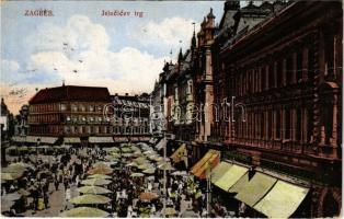 1924 Zagreb, Zágráb; Jelacicev trg, Dr. Rikard Kleinkind, Berger / tér, üzletek, piac / square, shops, market