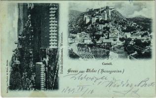1899 (Vorläufer) Stolac (Herzegowina), Castell, Tabak-Einlöseamt / castle, tobacco factory (EK) + K. und k. MILIT. POST