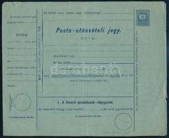 ca 1874 10kr postautánvételi jegy, használatlan / 10kr PS-money order, folded and unused